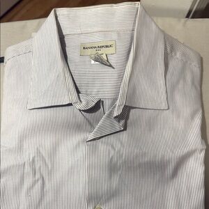 Banana Republic Men's Pinstripe Dress Shirt - White and Gray